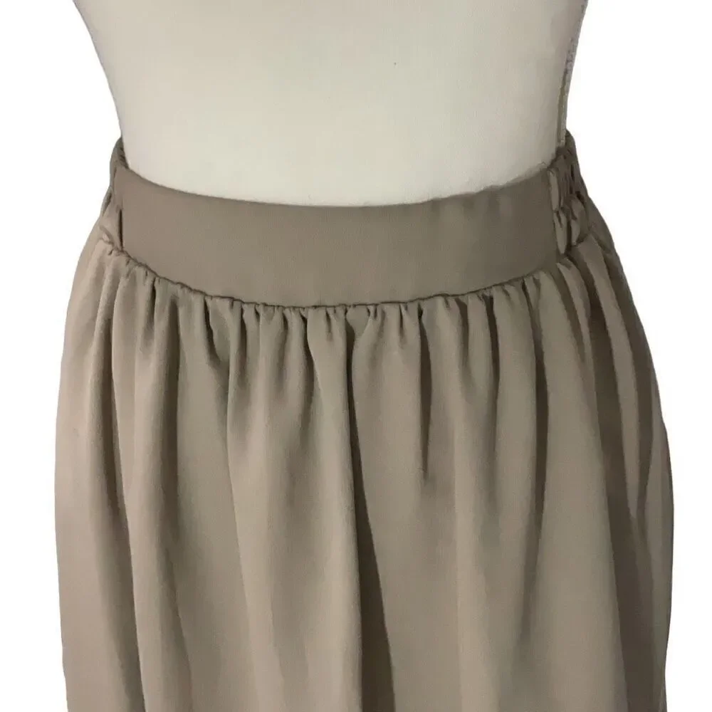Chocol Raffine Rabe Gray Beige Maxi Skirt Lined Elastic Waist Pockets Sz F Small